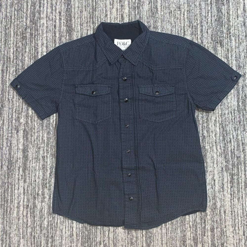 PD&C Boy’s‎ Size 8 Black Pattern Pearl Snaps 100% Cotton Button Down Shirt Top